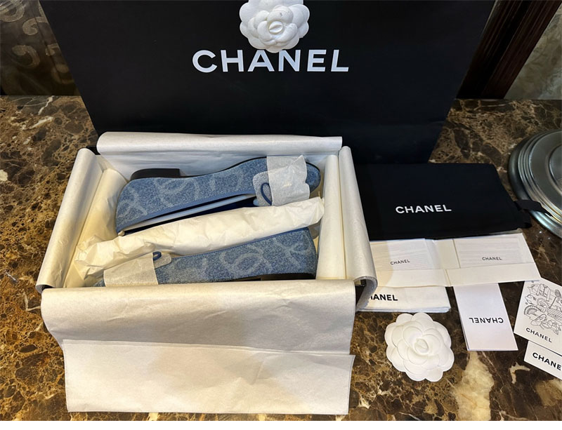 샤넬 (TJ공장) 【터보】 24k CC로고 데님 트위드 발레리나 플랫 슈즈 블루 측면 이미지