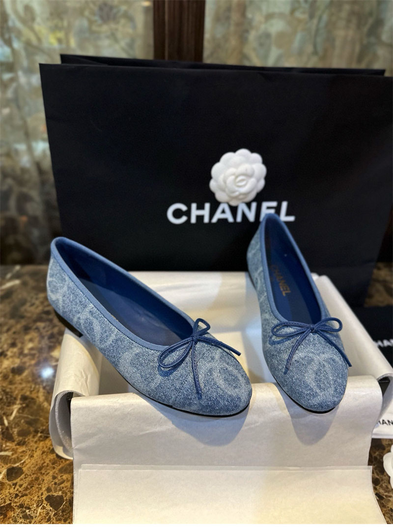 샤넬 (TJ공장) 【터보】 24k CC로고 데님 트위드 발레리나 플랫 슈즈 블루 디테일 이미지