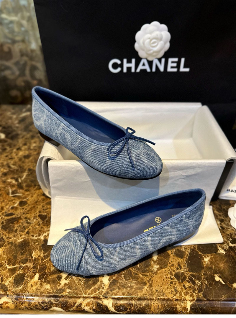 샤넬 (TJ공장) 【터보】 24k CC로고 데님 트위드 발레리나 플랫 슈즈 블루 내부 이미지