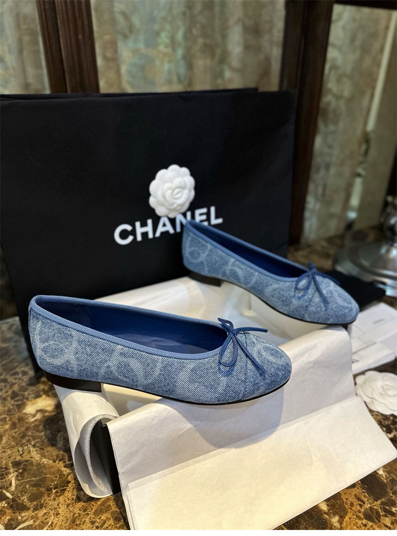 샤넬 (TJ공장) 【터보】 24k CC로고 데님 트위드 발레리나 플랫 슈즈 블루 착용 이미지