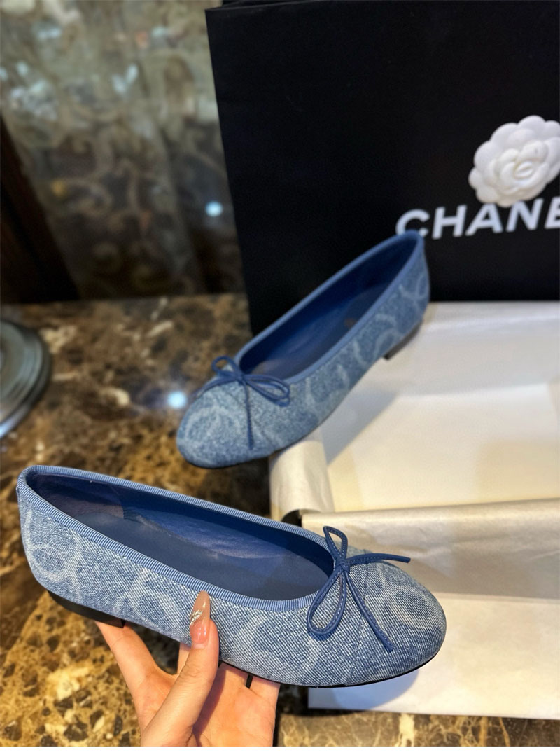 샤넬 (TJ공장) 【터보】 24k CC로고 데님 트위드 발레리나 플랫 슈즈 블루 착용 이미지