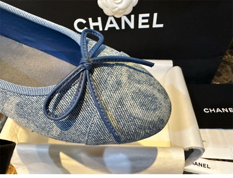 샤넬 (TJ공장) 【터보】 24k CC로고 데님 트위드 발레리나 플랫 슈즈 블루 착용 이미지