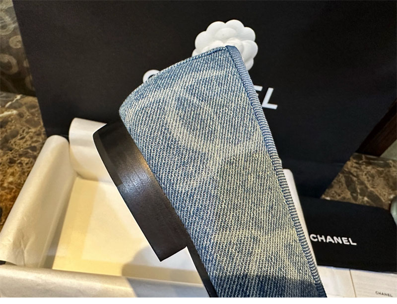 샤넬 (TJ공장) 【터보】 24k CC로고 데님 트위드 발레리나 플랫 슈즈 블루 착용 이미지