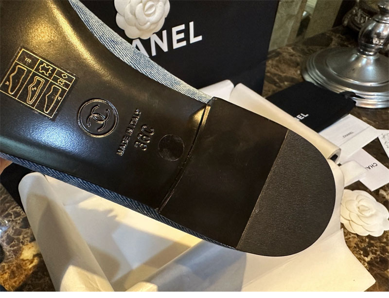 샤넬 (TJ공장) 【터보】 24k CC로고 데님 트위드 발레리나 플랫 슈즈 블루 착용 이미지