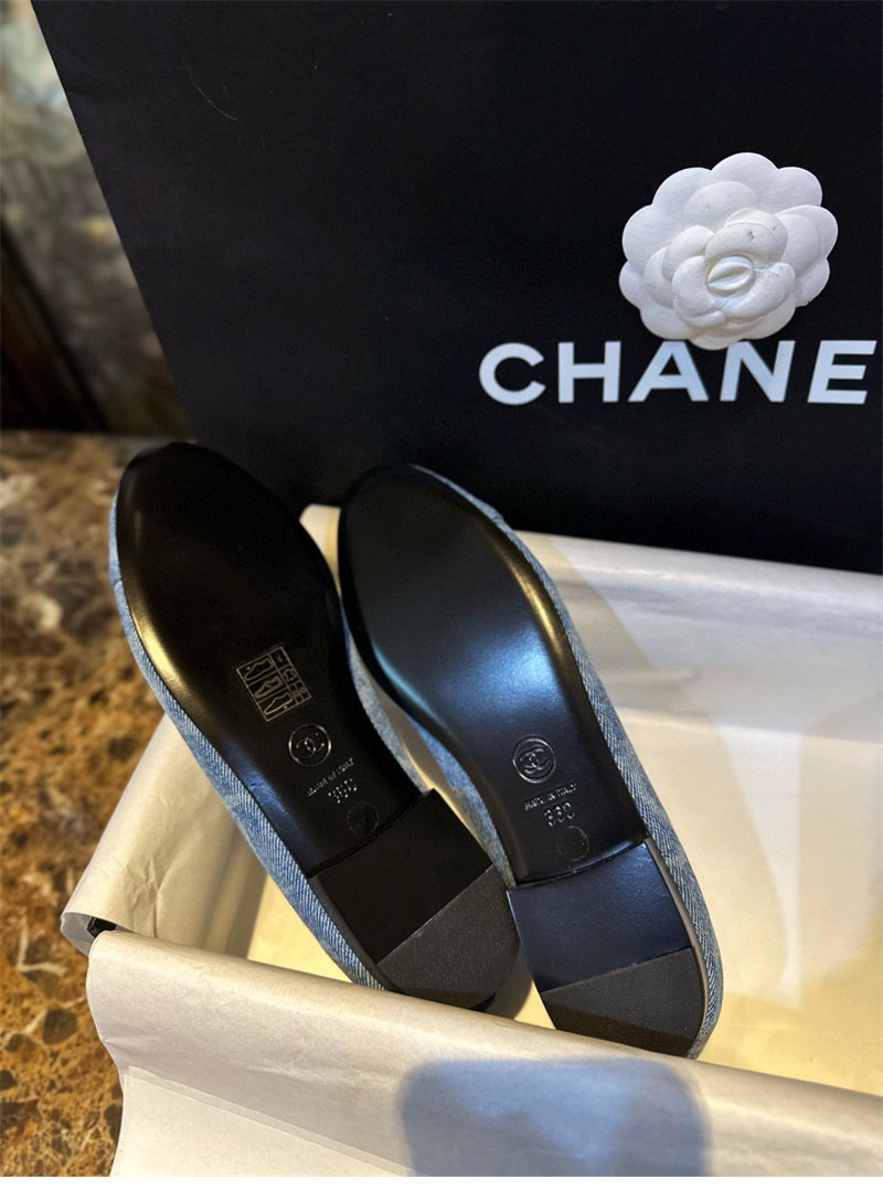 샤넬 (TJ공장) 【터보】 24k CC로고 데님 트위드 발레리나 플랫 슈즈 블루 착용 이미지