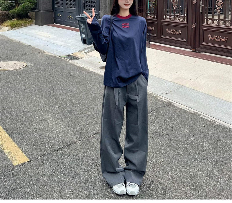 미우미우 【잔디집】 긴팔 티셔츠 코튼 저지 로고 자수 (레어) 내부 이미지